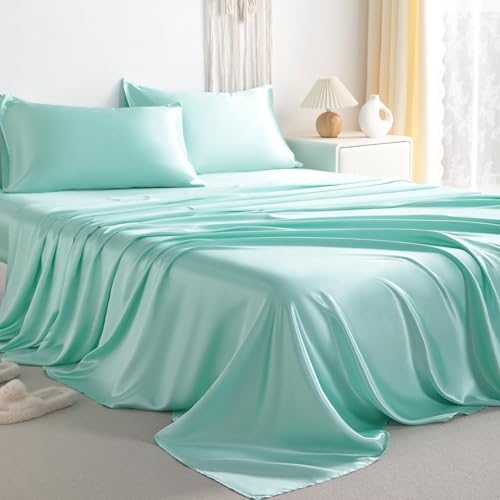 NTBAY California King Satin Sheet Set, 4 Piece, Turquoise Blue - image 1