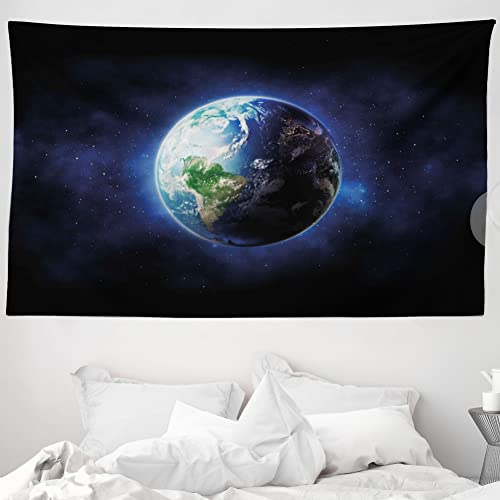 ABAKUHAUS Welt Wandteppich & Tagesdecke, Beruhigen Starry Weltraum aus Weiches Mikrofaser Stoff Waschbar ohne Verblassen Digitaldruck, 230 x 140 cm,Dunkelblau Grün Weiß
