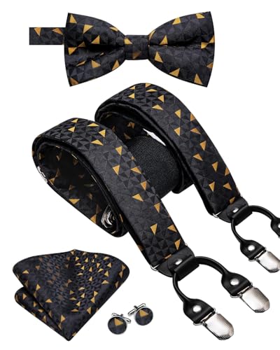 Image of Dubulle Suspender and Bow Tie for Men Paisley Solid Mens Suit Braces Pretied Bowtie and Handkerchief Cufflinks Formal Wedding