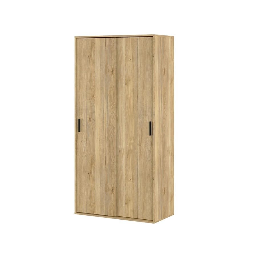 Homey - Armario de Dos Puertas Correderas con Altillo Modelo Alais para Dormitorios de Matrimonio e Infantiles, Color Roble Miel, Medidas: 100 cm Ancho x 200 cm Alto x 50 cm Fondo