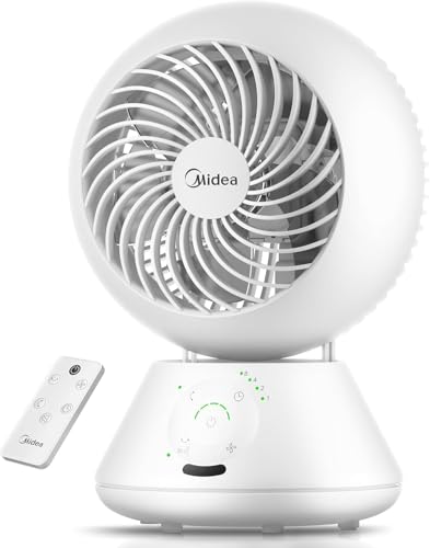 Midea Ventilador de Mesa Silencioso de 5 Velocidades con Mando a Distancia - Ventilador Pequeño Portatil con Oscilación Automática 120º + 105º, Temporizador de 15 horas - Alcance de hasta 15 metros