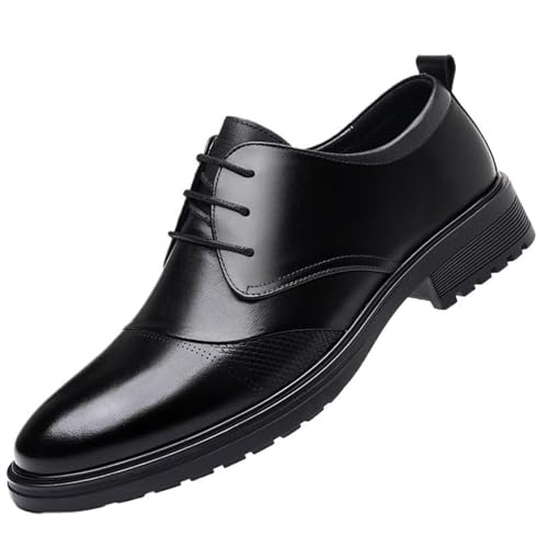 Men's Leather Lace Up Platform Block Heel Business Oxford Shoes Lace-Up Comfortable Non-Slip Dress Sneakers Formal Derby Shoes