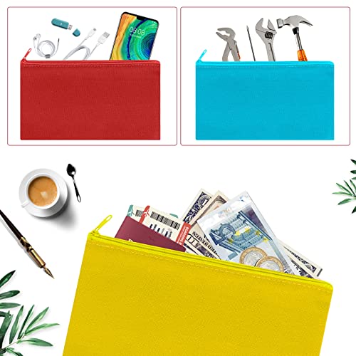 Image of 12 Pieces Cotton Canvas Makeup Bag, Multipurpose Cosmetic Bag with Zipper Travel Toiletry Pouch, Blank DIY Craft Bag (Multicolored A, L)