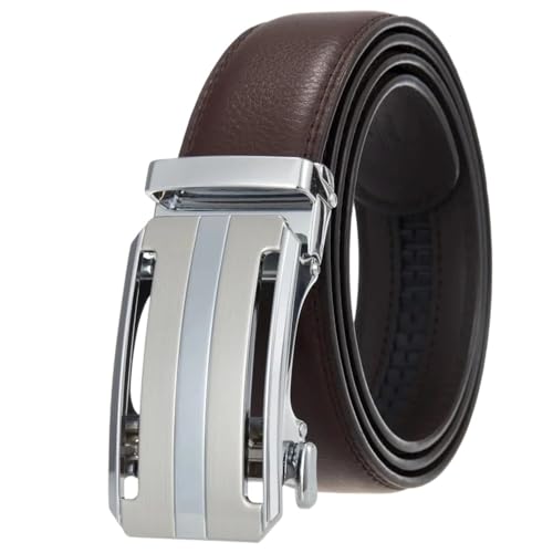 Men's 3.5Cm Wide Leather Belt With Ratchet Buckle For Formal And Casual Wear Coffee 110cm