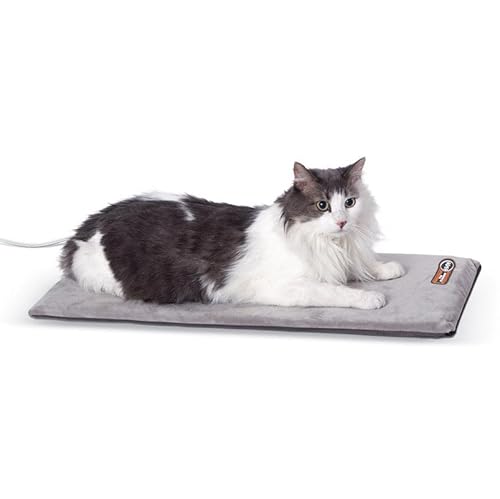 K&H Heated Cat Bed Pad, Waterproof, Washable, 12.5x25in Gray