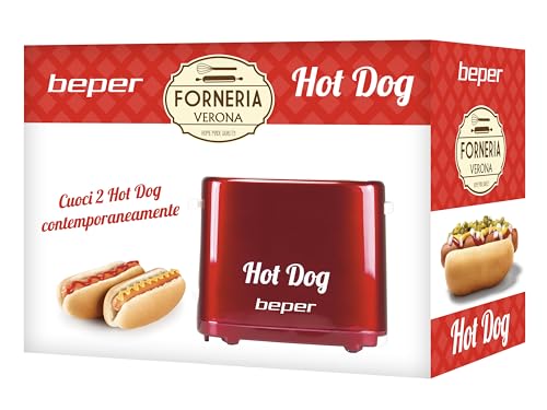 Foto von BEPER BT.150Y Hot Dog Maker mit 5 Kochstufen - Hot Dog Maschine im Vintage Design, Rot, 750 W