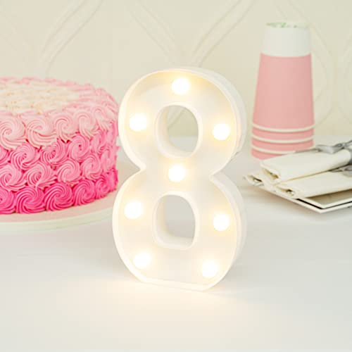 Image of Restaurantware Illumify 7.1 x 1.2 x 8.7 Inch Light Up Number 1 Durable Marquee LED Light - Number 8 Touchproof White Plastic Party Light Keyhole Slot For Parties Weddings Or Special Events