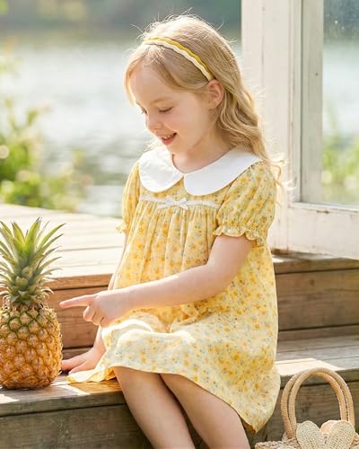 Image of Kucnuzki Baby Girl Clothes Cute Spring Summer Sun Dresses Toddler Casual Puff Sleeve Floral Dress Girls Summer Outfits