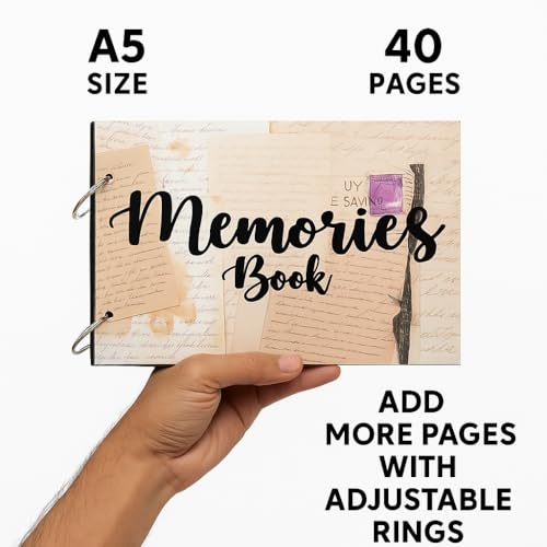 Image of Memories Book Wooden Photo Album Scrapbook | 40 A5 Black Pages | 8x6 Inches | Love Memory Book for Birthday, Anniversary, Couple, Scrapbooking & Gifting