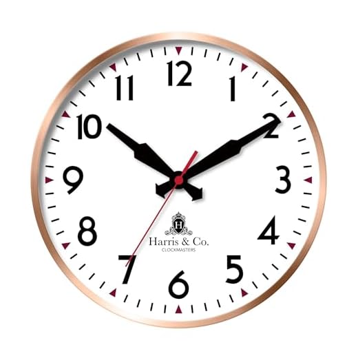 HARRIS & CO. CLOCKMASTERS ( 14 inch Premium Luxury Metal Wall Clock with Glass and Silent Sweep Noiseless Technology, Rose Gold Metal Frame Model Name - Coventry Street