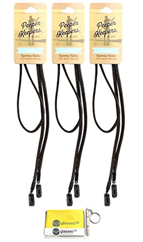 Peeper Keepers Eyeglass Retainer| Leather Sunglass Holder | Black, 3Pk | W/Microfiber Cloth & Screwdriver #TOP2
