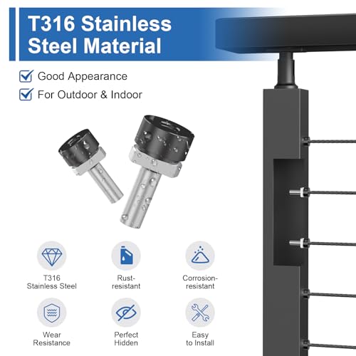 Image of 20 Pack 1 /8 inch Invisible Cable Railing Anchor Terminal, Black T316 Stainless Steel Cable Railing End Fittings, Cable Railing Kits for Metal Posts Cable Corner Post and Wall Post, MY14-B
