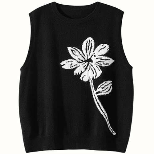Wowcarbazole Women's Sweater Vest Crew Neck Sleeveless Ribbed Knitwear Casual Trendy Floral Knitted Vest Pullover Top
