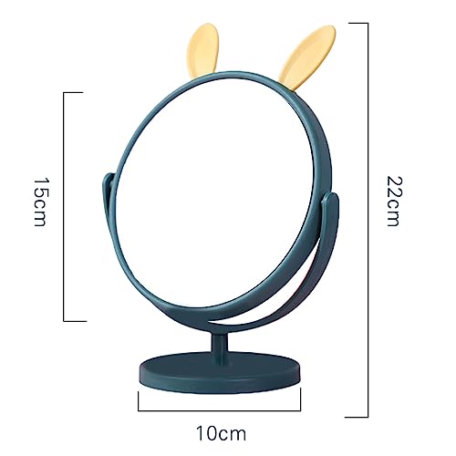 Image of Mockery Desktop Makeup Mirror Rabbit Ear Cosmetic Vanity Mirror for Girls Practical Adjustable 360 Degree Rotating Mirror with Green Rabbit Ear Design