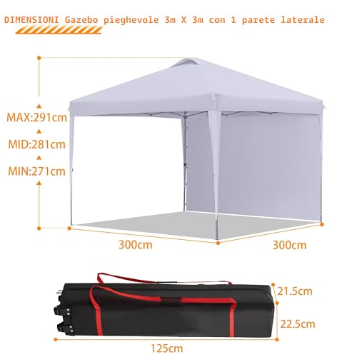 Seconda immagine BONTEC Gazebo 3x3 Pieghevole Impermeabile con Pannello Laterale