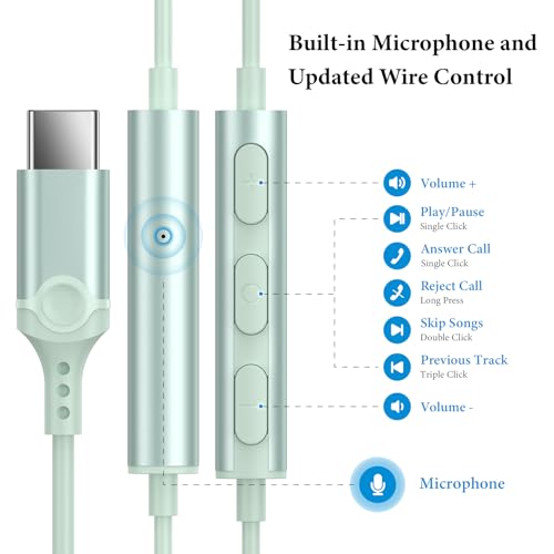 APETOO USB C Headphones for iPhone 17 16 15 Pro Max/iPad Air Earbuds Green