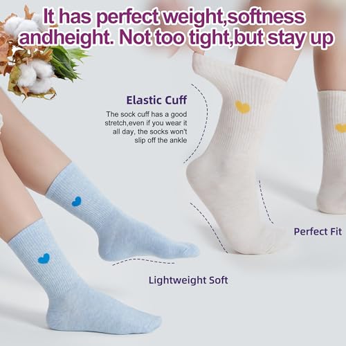 Image of inhees Women's Cotton Crew Socks - 6Pairs Above Ankle Fun Cute Heart Bootie Dress Socks - Gifts for Mother /Her