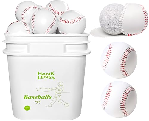 HANKLENSS Bucket of Baseballs - Standard Size Adult Training Balls for Pitching, Hitting, Fielding - Unmarked & Leather Covered Practice Baseballs - Perfect for Youth Baseball