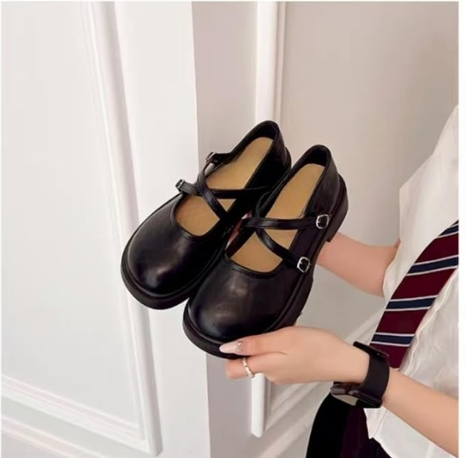 Cute Mary Jane Flats for Women Round Toe Cross Strap Shoes Soft Leather Comfort Walking Flats for Everyday School Office Weekend2