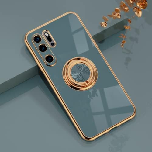 EYZUTAK Electroplated Magnetic Ring Holder Case, 360 Degree with Rotation Metal Finger Ring Holder Magnet Car Holder Soft Silicone Shockproof Cover for Huawei P30 Pro - Light Pink