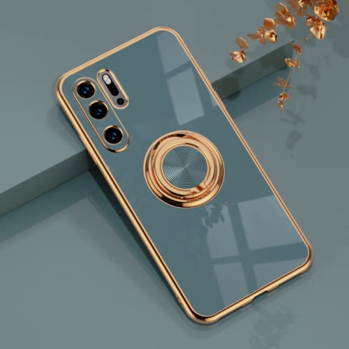 EYZUTAK Funda para Huawei P30 Pro, brillante, suave, de silicona TPU, delgada, con anillo de 360 grados, antigolpes, soporte para dedos, soporte magnético para coche, color gris Cover