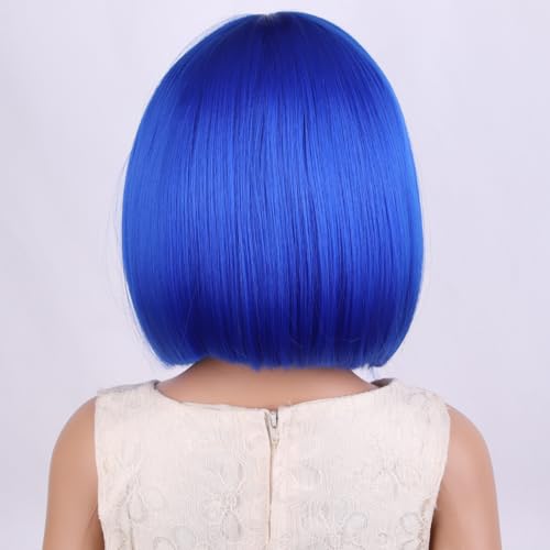 Image of PATTNIUM Kids Blue Wig Child Blue Bob Wig Short Blue Wig for Girls Colored Wigs Dark Blue Bob Wig Cosplay Party Synthetic Rose Net Daily Wear Wig(Dark Blue)
