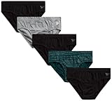Reebok Low Rise Mens Underwear Briefs - 5 Pack Performance Briefs Cotton Underwear For Men with Contour Pouch (Sizes: S-XL), Size Medium, Black/Light Grey/Emerald Green Stripes