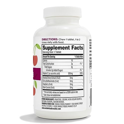 365 by Whole Foods Market, Chewable C + Acerola C 500mg, Natural Cherry Flavor, Vegan, 90 Tablets - image 2