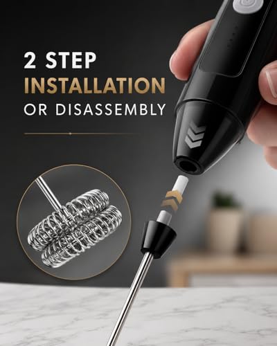 Image of USB Rechargeable Milk Frother with 2 Stainless Steel Heads, Electric Coffee Beater & Egg Whisk for Latte, Cappuccino, Hot Chocolate and Foam Making, Portable Hand Mixer