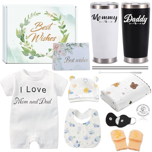 14PCS New Mom Gifts for Women Gender Reveal Gifts Pregnancy Gifts for New Parents Expecting Mom Baby Shower Gifts for Mom to Be Pregnancy Gifts with 20 OZ Mom and Dad Tumbler for First Time Moms