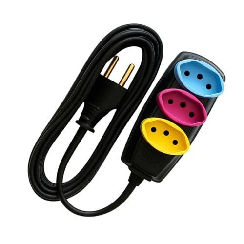 Extensão Elétrica 3 Tomadas 5m Bivolt 10A Cabo Flexivel Ideal Para Casa Escritório