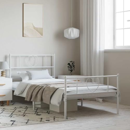 UJCHVHN Artículo: marco de cama de metal sin colchón con estribo blanco, 100 x 190 cm, camas y accesorios, camas y marcos de cama