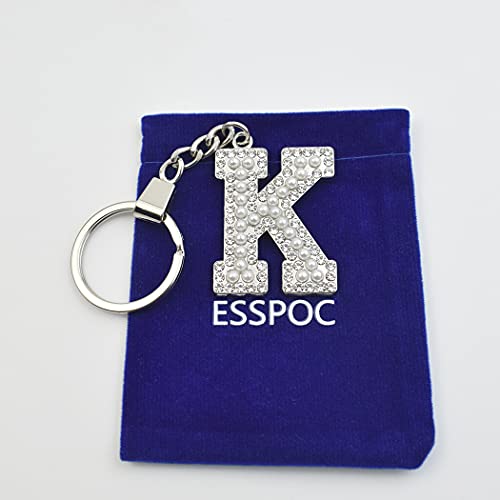 Esspoc A-Z Initial Letter Keychain Car Keychain For Women Rhinestone Crystal Silver Alphabet Pendant #TOP3