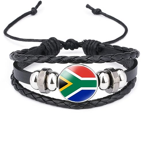 Bracelet Tressé Drapeau Afrique Du Sud Ajustable - Breloque Faite À La Main En Cuir Tissé Bijou Bracelet Punk Bracelet, Nouveauté Accessoires De Bijoux Patriotiques Cadeau Pour Hommes Femmes,Ajus