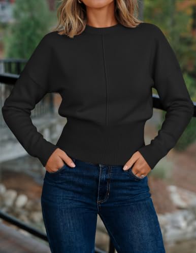 Image of ZESICA Women's Fall Sweaters Crewneck Cinched Waist Pullover Tops
