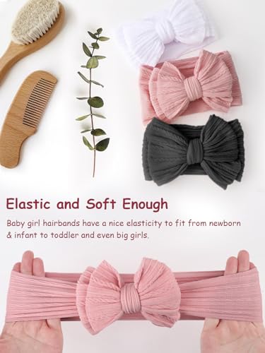 DRESHOW 3 Pack Baby Headbands for Girls Newborn Baby Nylon Headbands with Bows Hair Accessories, 3 Pack Bow Style 85-08 - Image 4