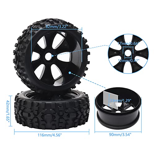 Rowiz Black 1:8 Rc Tyre All Terrain Tires & Plastic Wheel Rim For Off-Road Buggy Replacement Pack Of 4 #TOP1