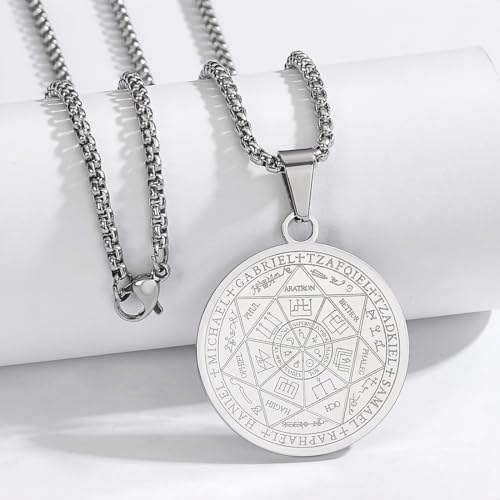 KSJEHW Naszyjnik 7 Archaniołów Mężczyzna Medal Archanioł Pieczęć Ze Stali Nierdzewnej 316L Chrześcijańska Biżuteria Religijna Amulet Ochrona (srebrny)