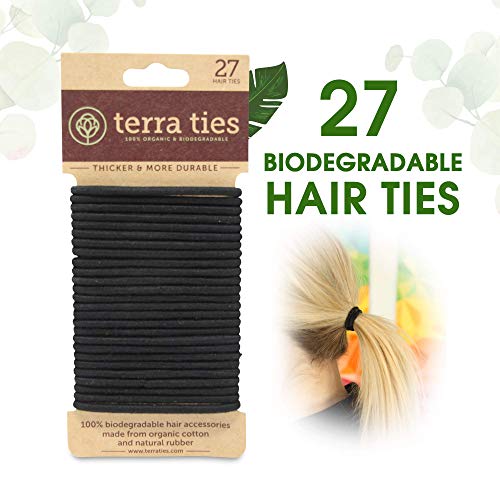 Biodegradable Elastic Hair Ties For Women & Men - Organic No Crease Black Hair Tie Ponytail Holders And Hairties For Buns - Plastic Free Hairbands For Women And Mens Hair - 5Mm (27 Count) #TOP1