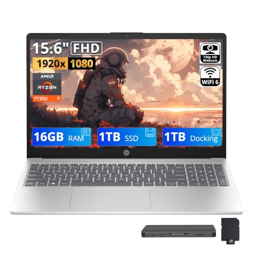 Image of HP 15.6 inch FHD IPS Touchscreen Laptop, AMD Ryzen 7 7730U, 16GB RAM, 2TB Storage (1TB SSD+1TB Docking Station Set), AMD Radeon Graphics, Numeric Keypad, 720p HD Camera, Wi-Fi 6, Win 11, Silver