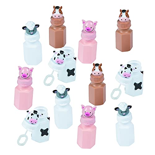 Barnyard Bubble Bottles (Set of 12) Farm Animal Designs Include Horse, Sheep, Pig and Cow