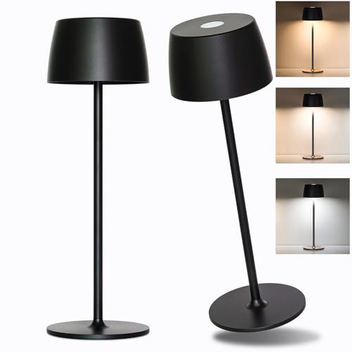 Rechargeable Cordless Table Lamp - 5000mAh Battery IP54 USB-C LED Touch Dimming for Dining/Patio/Camping/Bedside Portable Indoor Outdoor Lighting (2 Pack Black)