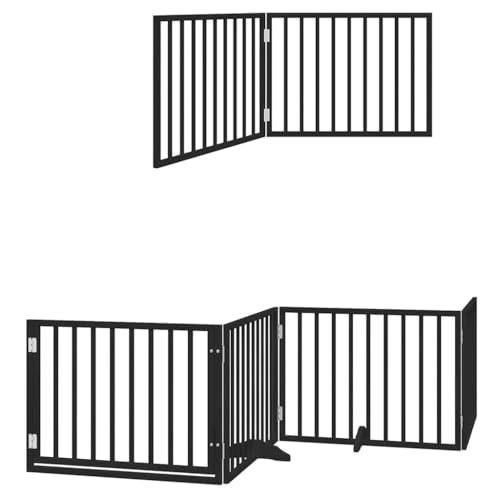 Teenpull 10- TLG. Hundetor faltbar aus Pappelholz Schwarz mit Tür 800 cm Länge freistehend für Garten Terrasse Hof als sicherer Hundeauslauf und Welpenauslauf-9