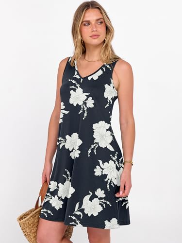 Image of ANRABESS Summer Dress for Women，V Neck Sleeveless Sundress，Loose Fit，Soft Travel Vacation Outfits，Cute Beach Cover Up Clothes