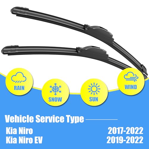 Image of Gavimnal Silicone Wiper Blades Replacement For Kia Niro 2017-2022 | Fits Niro EV 2019-2022; 26 inch+16 inch Front & 12 inch Rear, All-Weather, Streak-Free, OE-fit, Quiet, Easy One-Click Install