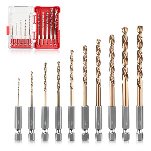 M35 Kobalt Bohrer Set – 10-tlg. Metallbohrer Set Profi mit Sechskantschaft (1,5–6mm) | Edelstahlbohrer Set für Edelstahl, Stahl, Gusseisen & Metall | Bohrer Für Edelstahl & Steinbohrer