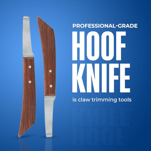 Image of Hoof Knife Double Edged Wide Straight Blade,Stainless Steel Curved Blade Farrier Tool with Wooden Handle (Left Hand)