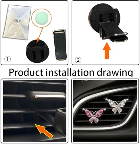 Image of Silver Butterfly Air Vent Clips,Shiny Butterfly Car Air Fresheners Vent Clips Car Diffuser Vent Clip,Diamond Car Decoration Interior Decor Car Accessories for Women,Air Fresheners