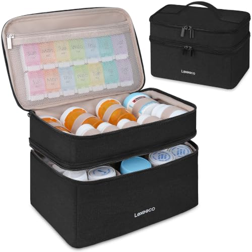 Image of Lexeeco Dual Layers Medicine Pill Bottle Organizer Bag with Lockable Zipper