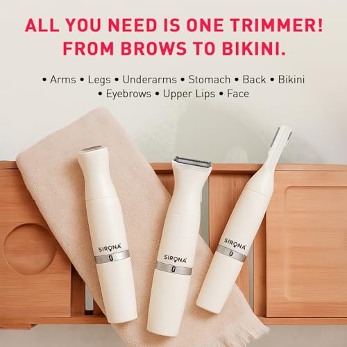 Image of Sirona 4-IN-1 Face & Body Trimmer for Women | Body Trimmer & Shaver, Eyebrow Trimmer | Painless Hair Removal for Arms, Underarms, Legs & Bikini | Electric Razor | 90 Minutes Runtime
